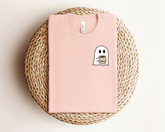 Ghost Coffee Shirt - Coffee Lover Gift - Spooky Ghost Tee - Little Ghost Shirt -  Spooky Season Gift - Fall Coffee T-Shirt - Halloween Tee