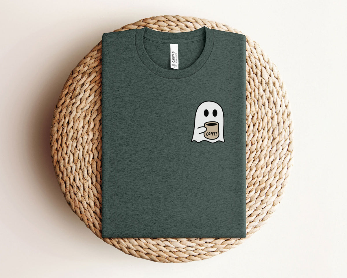 Ghost Coffee Shirt - Coffee Lover Gift - Spooky Ghost Tee - Little Ghost Shirt -  Spooky Season Gift - Fall Coffee T-Shirt - Halloween Tee