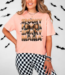 Spooky Mama Shirt - Mama Bow Halloween Tee - Spooky Season Gift - Spooky Vibes Shirt - Mama Bats Tee - Coquette Halloween T-Shirt
