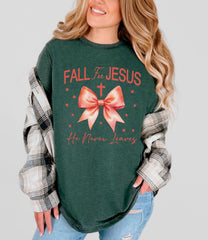 Fall For Jesus He Never Leaves T-Shirt - Christian Fall Gift - Thanksgiving Fall Shirt - Jesus Lover Tee - Religious Fall Gift - Autumn Tee