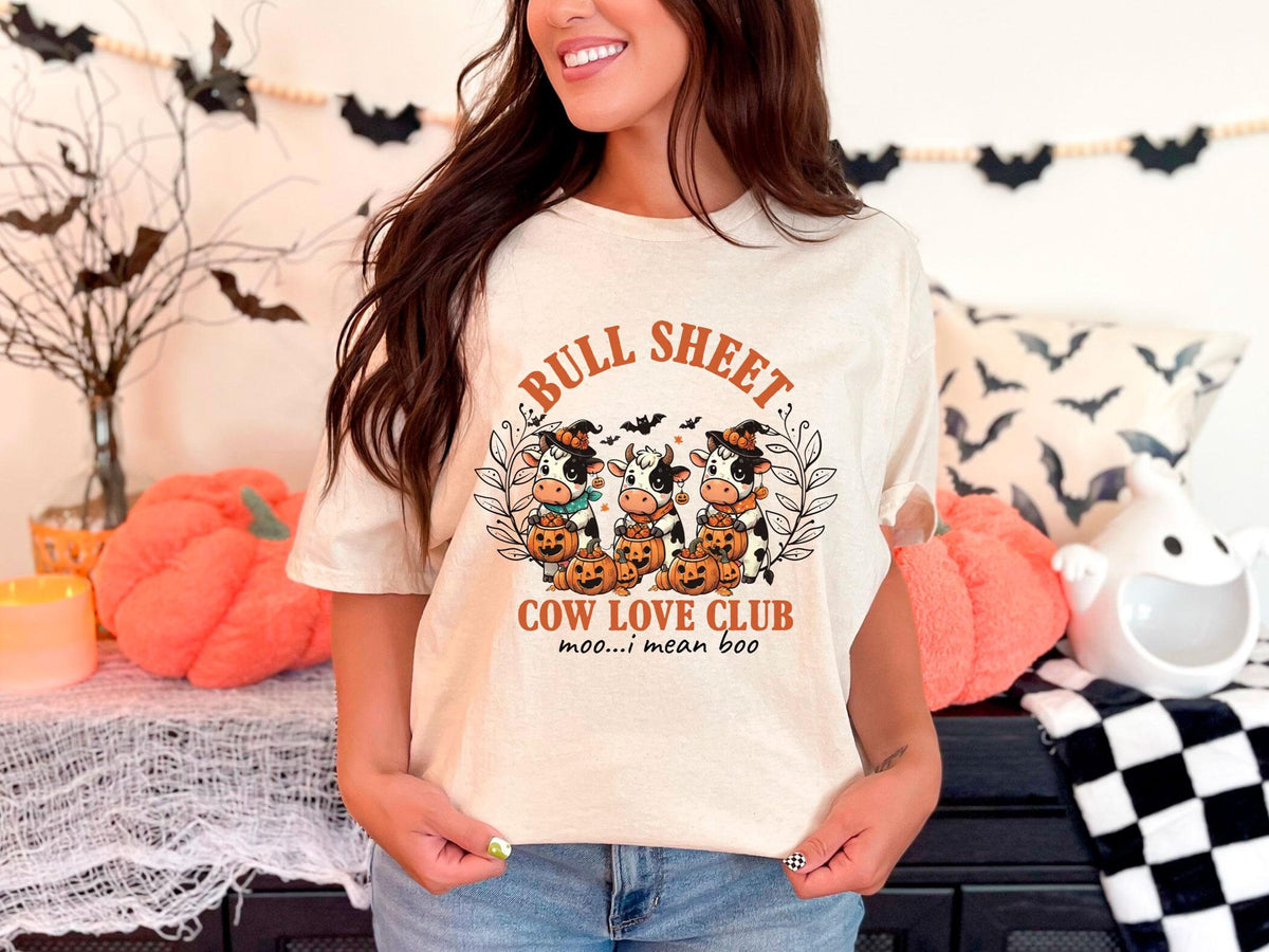 Bull Sheet Cow Club T-Shirt - Halloween Cow Tee - Spooky Cow - Funny Halloween Shirt - Witch Cow Tee - Pumpkin Season Tee - Fall Cow Shirt