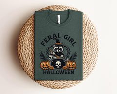 Feral Girl Halloween T-Shirt  - Raccoon Tee - Funny Halloween Gift - Feral Raccoon Shirt - Spooky Raccoon Shirt - Witchy Fall Raccoon Shirt