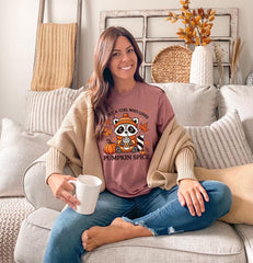 Just A Girl Who Loves Pumpkin Spice T-Shirt - Fall Tee - Coffee Lover Gift - Thanksgiving Shirt - Fall Vibes Tee - Autumn Raccoon Shirt