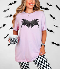 Gothic Bow T-Shirt - Halloween Bat Coquette Tee - Bats Lover Gift - Black Bow Shirt - Dark Shirt - Gothic Coquette Gift