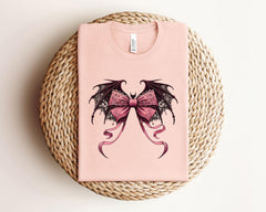 Gothic Bow T-Shirt - Coquette Gift - Spooky Season Tee - Bat Lovers Gift - Witchy Halloween Shirt - Witchy Halloween Tee - Halloween Party