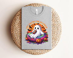 Just Waiting For Halloween T-Shirt - Halloween Lover Gift - Spooky Season Tee - Cute Ghost Shirt - Halloween Vibes Tee - Fall Ghost Coffee