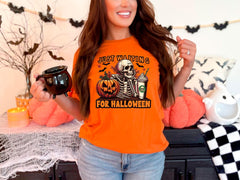 Just waiting for Halloween T-Shirt - Funny Skeleton Coffee Tee - Spooky Vibes Gift -  Halloween Party Shirt - Halloween Costume Shirt