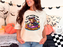 Just Waiting For Halloween T-Shirt - Highland Lover Gift - Spooky Season Tee - Ghost Cow Shirt - Halloween Vibes Tee - Fall Cow Witch Tee