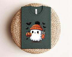 Halloween Ghost Tee - Spooky Season Gift - Ghost Tea Shirt - Pumpkin Ghost T-Shirt - Fall Beanie Ghost Shirt -  Halloween Gift Shirt