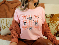 Halloween Coquette Skull T-Shirt -  Skeleton Coquette Bow Tee - Halloween Shirts - Retro Halloween Tee - Spooky Mama Shirt - Fall Skull Tee