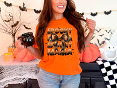 Spooky Mama Shirt - Mama Bow Halloween Tee - Spooky Season Gift - Spooky Vibes Shirt - Mama Bats Tee - Coquette Halloween T-Shirt