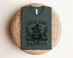 Feral Girl Halloween T-Shirt  - Spooky Raccoon Tee - Funny Halloween Gift - Feral Raccoon Shirt - Spooky Girl Shirt - Witchy Feral Girl