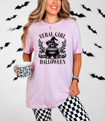Feral Girl Halloween T-Shirt  - Spooky Raccoon Tee - Funny Halloween Gift - Feral Raccoon Shirt - Spooky Girl Shirt - Witchy Feral Girl