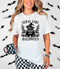 Feral Girl Halloween T-Shirt  - Spooky Raccoon Tee - Funny Halloween Gift - Feral Raccoon Shirt - Spooky Girl Shirt - Witchy Feral Girl