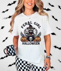 Feral Girl Halloween T-Shirt  - Raccoon Tee - Funny Halloween Gift - Feral Raccoon Shirt - Spooky Raccoon Shirt - Witchy Fall Raccoon Shirt