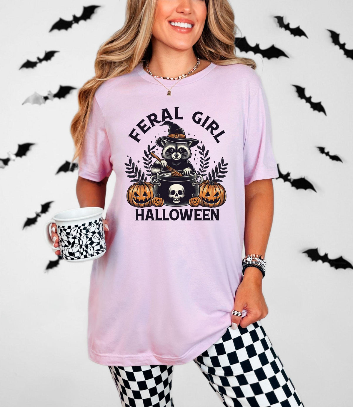Feral Girl Halloween T-Shirt  - Raccoon Tee - Funny Halloween Gift - Feral Raccoon Shirt - Spooky Raccoon Shirt - Witchy Fall Raccoon Shirt
