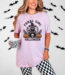 Feral Girl Halloween T-Shirt  - Raccoon Tee - Funny Halloween Gift - Feral Raccoon Shirt - Spooky Raccoon Shirt - Witchy Fall Raccoon Shirt