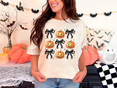 Pumpkin and Bow T-Shirt - Fall Pumpkin Tee - Halloween Gift - Spooky Pumpkin Shirt - Black Bow Fall Shirt - Jack-O-Lantern Shirt