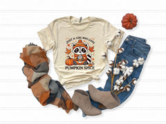 Just A Girl Who Loves Pumpkin Spice T-Shirt - Fall Tee - Coffee Lover Gift - Thanksgiving Shirt - Fall Vibes Tee - Autumn Raccoon Shirt