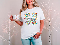 Coquette Bow Christmas Shirt - Christmas Lights Tee - Christmas Gift - Holiday Shirt - Girly Christmas Gift - Xmas Tee - Bow Lights Shirt
