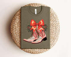 Western Christmas T-Shirt - Cowgirl Boots Tee - Gift for Her - Country Christmas Shirt - Coquette Boots Tee - Boot Scootin - Merry Christmas