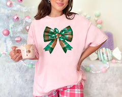 Christmas Bow T-Shirt - Coquette Christmas Tee - Holiday Gift - Winter Season Shirt - Christmas Girly Shirt- Xmas Vibes Tee - Christmas Gift