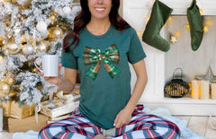 Christmas Bow T-Shirt - Coquette Christmas Tee - Holiday Gift - Winter Season Shirt - Christmas Girly Shirt- Xmas Vibes Tee - Christmas Gift