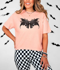 Gothic Bow T-Shirt - Halloween Bat Coquette Tee - Bats Lover Gift - Black Bow Shirt - Dark Shirt - Gothic Coquette Gift