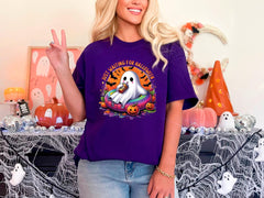 Just Waiting For Halloween T-Shirt - Halloween Lover Gift - Spooky Season Tee - Cute Ghost Shirt - Halloween Vibes Tee - Fall Ghost Coffee