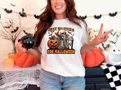 Just waiting for Halloween T-Shirt - Funny Skeleton Coffee Tee - Spooky Vibes Gift -  Halloween Party Shirt - Halloween Costume Shirt