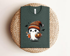 Fall Ghost T-Shirt - Halloween Ghost Tee - Spooky Season Gift - Trick or Treat - Fall Tea Lover Shirt - Gift For Halloween