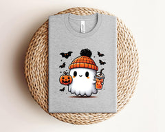 Halloween Ghost Tee - Spooky Season Gift - Ghost Tea Shirt - Pumpkin Ghost T-Shirt - Fall Beanie Ghost Shirt -  Halloween Gift Shirt