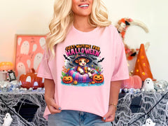 Just Waiting For Halloween T-Shirt - Highland Lover Gift - Spooky Cow Tee - Witchy Highland Cow Shirt - Halloween Vibes Tee