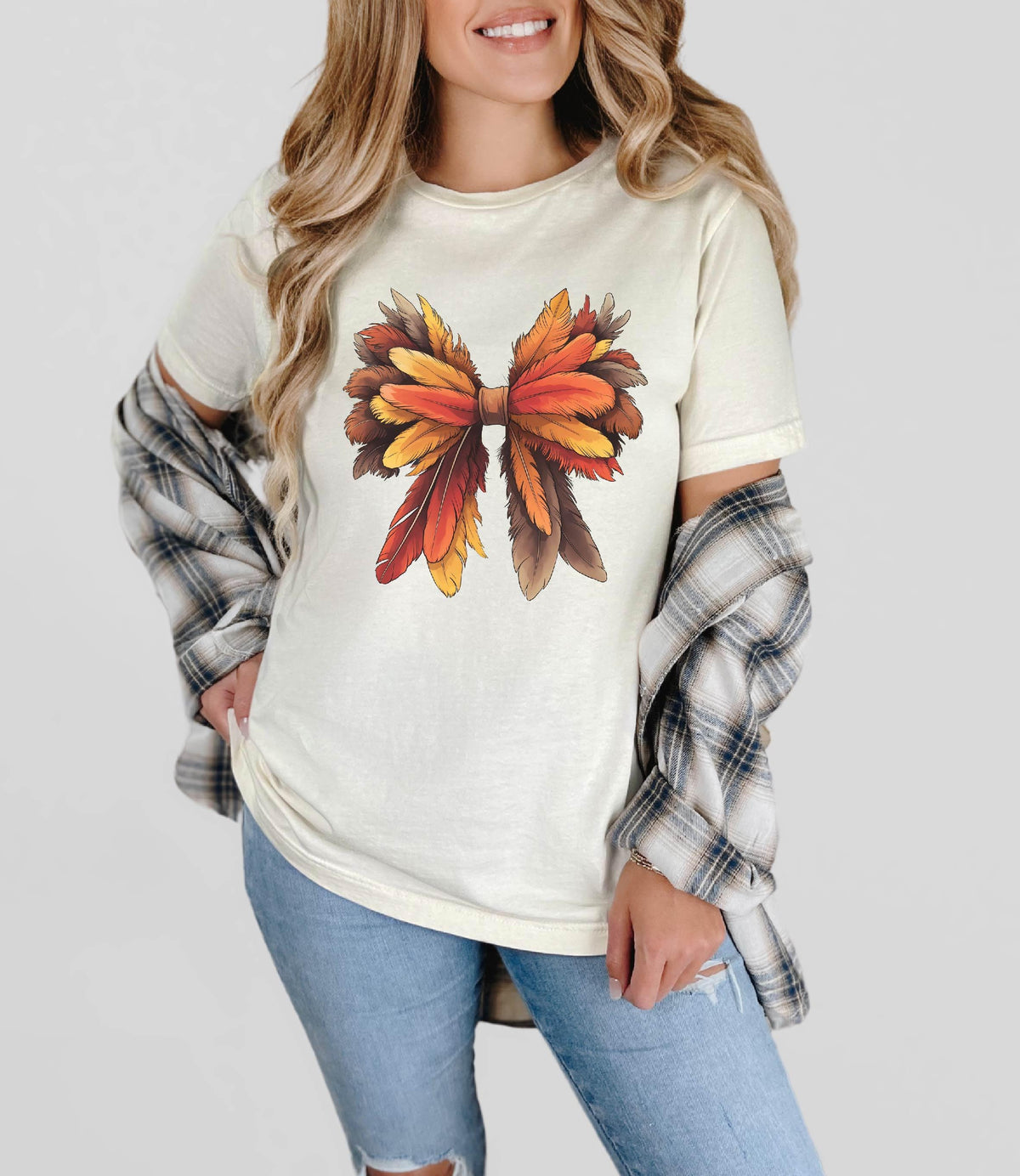 Thanksgiving Turkey Bow Shirt - Coquette Thanksgiving T-Shirt - Turkey Feathers Bow Tee - Thanksgiving Gift - Retro Turkey Shirt