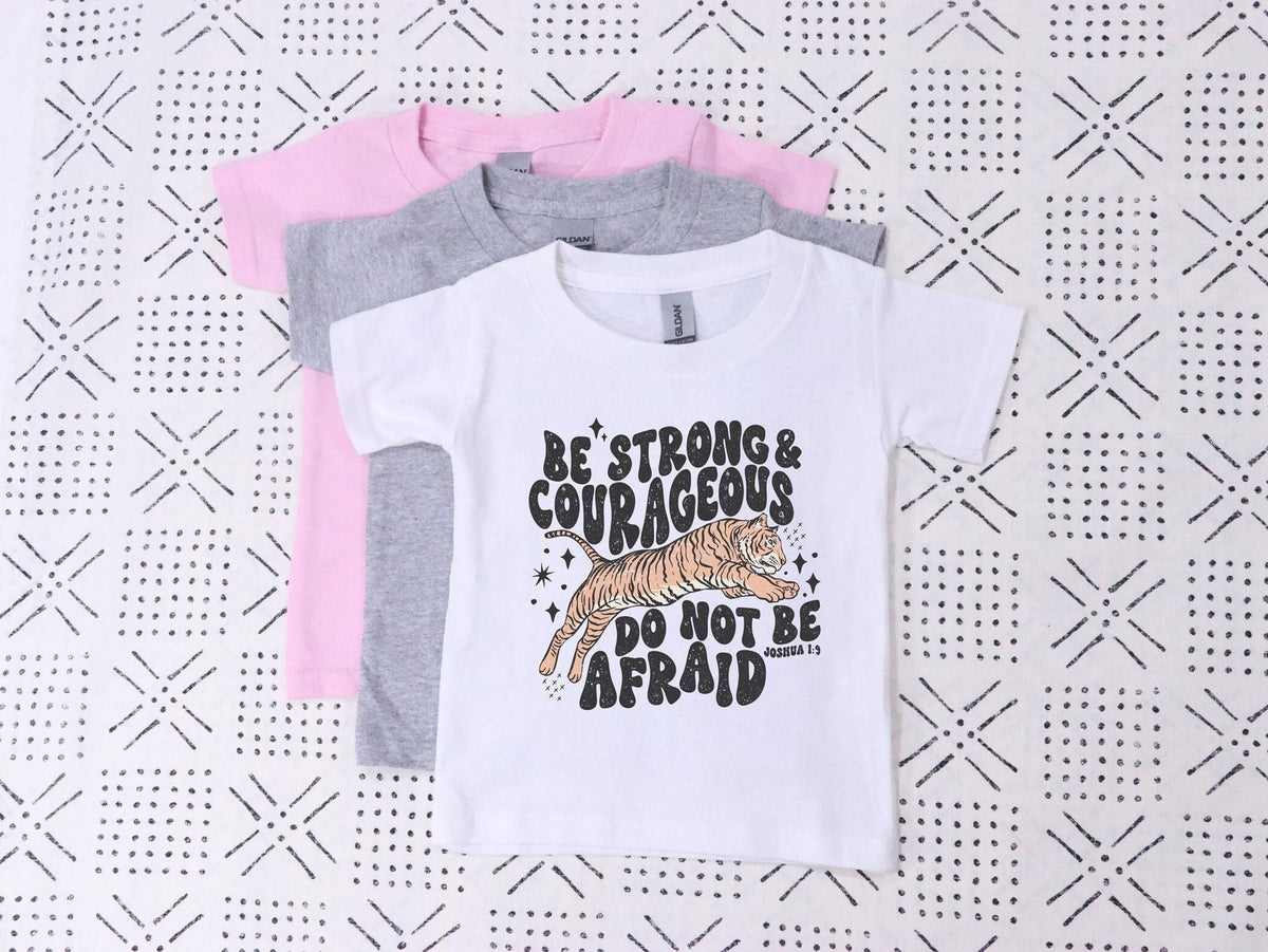 Be Strong and Courageous Toddler Shirt - Christian Kids Tee - Joshua 1:9 Kids Shirt - Tiger Shirt - Bible Verse Toddler Tee - Religious Gift