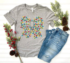 Coquette Bow Christmas Shirt - Christmas Lights Tee - Christmas Gift - Holiday Shirt - Girly Christmas Gift - Xmas Tee - Bow Lights Shirt