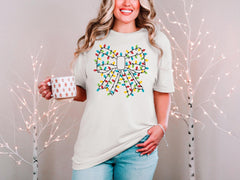 Coquette Bow Christmas Shirt - Christmas Lights Tee - Christmas Gift - Holiday Shirt - Girly Christmas Gift - Xmas Tee - Bow Lights Shirt