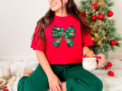 Christmas Bow T-Shirt - Coquette Christmas Tee - Holiday Gift - Winter Season Shirt - Christmas Girly Shirt- Xmas Vibes Tee - Christmas Gift