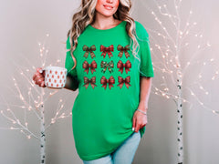 Bow Christmas T-Shirt - Coquette Bows Tee - Holiday Shirt - Cute Winter Gift - Christmas Season Gift - Girly Christmas Tee - Girly Christmas