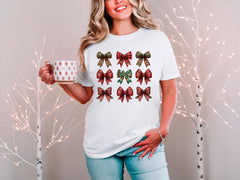 Bow Christmas T-Shirt - Coquette Bows Tee - Holiday Shirt - Cute Winter Gift - Christmas Season Gift - Girly Christmas Tee - Girly Christmas