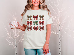 Bow Christmas T-Shirt - Coquette Bows Tee - Holiday Shirt - Cute Winter Gift - Christmas Season Gift - Girly Christmas Tee - Girly Christmas