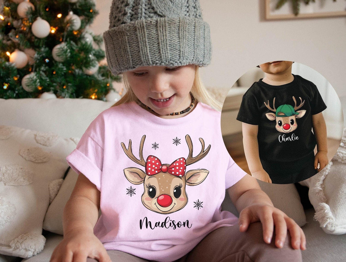 Christmas Kids Shirts - Youth Christmas T-Shirts - Custom Christmas - Girls Boys Xmas Shirt - Christmas Gift - Reindeer Name Shirt