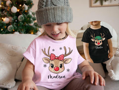 Christmas Kids Shirts - Youth Christmas T-Shirts - Custom Christmas - Girls Boys Xmas Shirt - Christmas Gift - Reindeer Name Shirt