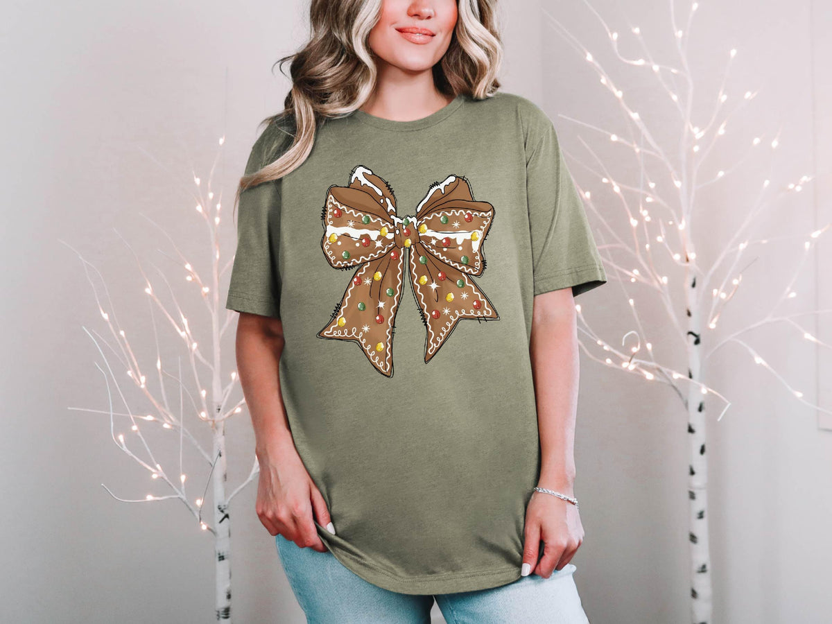 Christmas Gingerbread Shirt - Coquette Christmas Shirt - Christmas Bow T-Shirt - Christmas Gift - Gingerbread Shirts - Cute Christmas Gift