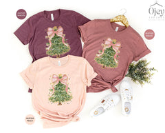 Coquette Christmas Shirt - Christmas Bow Tree T-Shirt -  Christmas Tree Shirt - Christmas Gift - Women Christmas T-Shirt - Pink Christmas
