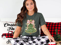 Coquette Christmas Shirt - Christmas Bow Tree T-Shirt -  Christmas Tree Shirt - Christmas Gift - Women Christmas T-Shirt - Pink Christmas