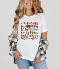 Christmas Teacher Shirt - Christmas Alphabet T-Shirt - Christmas Teacher Gift - Kindergarten Alphabet Tee - Christmas Teaching Shirt