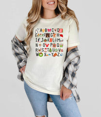 Christmas Teacher Shirt - Christmas Alphabet T-Shirt - Christmas Teacher Gift - Kindergarten Alphabet Tee - Christmas Teaching Shirt