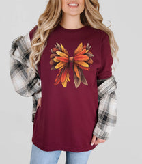 Thanksgiving Turkey Bow Shirt - Coquette Thanksgiving T-Shirt - Turkey Feathers Bow Tee - Thanksgiving Gift - Retro Turkey Shirt