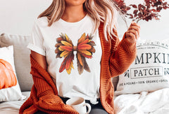Thanksgiving Turkey Bow Shirt - Coquette Thanksgiving T-Shirt - Turkey Feathers Bow Tee - Thanksgiving Gift - Retro Turkey Shirt